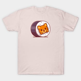 Cute Cat Sushi Cartoon Illustration T-Shirt